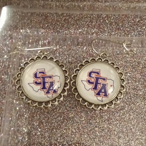 Cute Stephen F Austin game day earrings on silver pendant with glass dome. - Picture 2 of 2